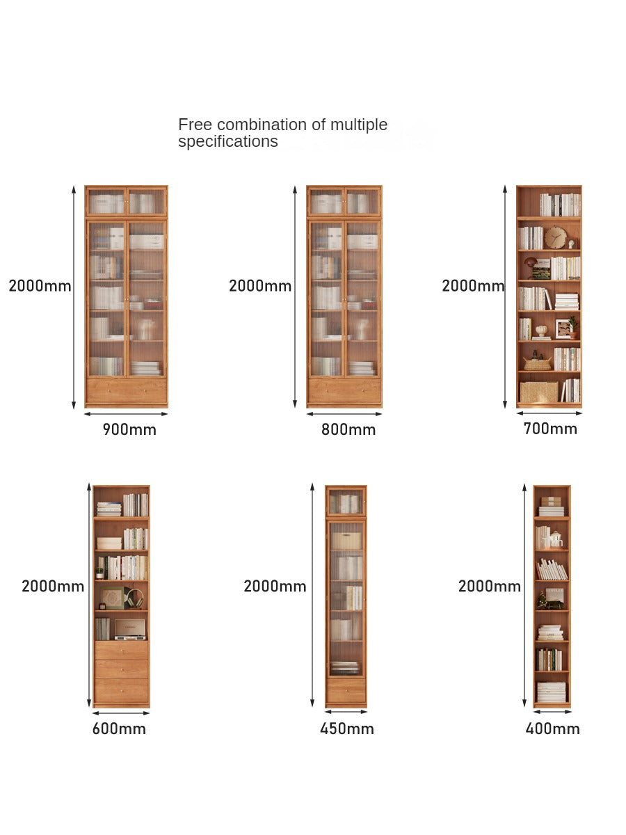 Cherry Wood Combination Bookcase Floor Shelf Glass Door Bookcase