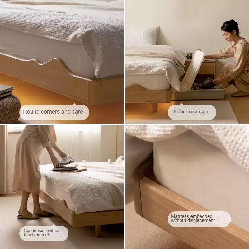 Ash Solid Wood Suspended Platform Bed, Headboard-Free Bed