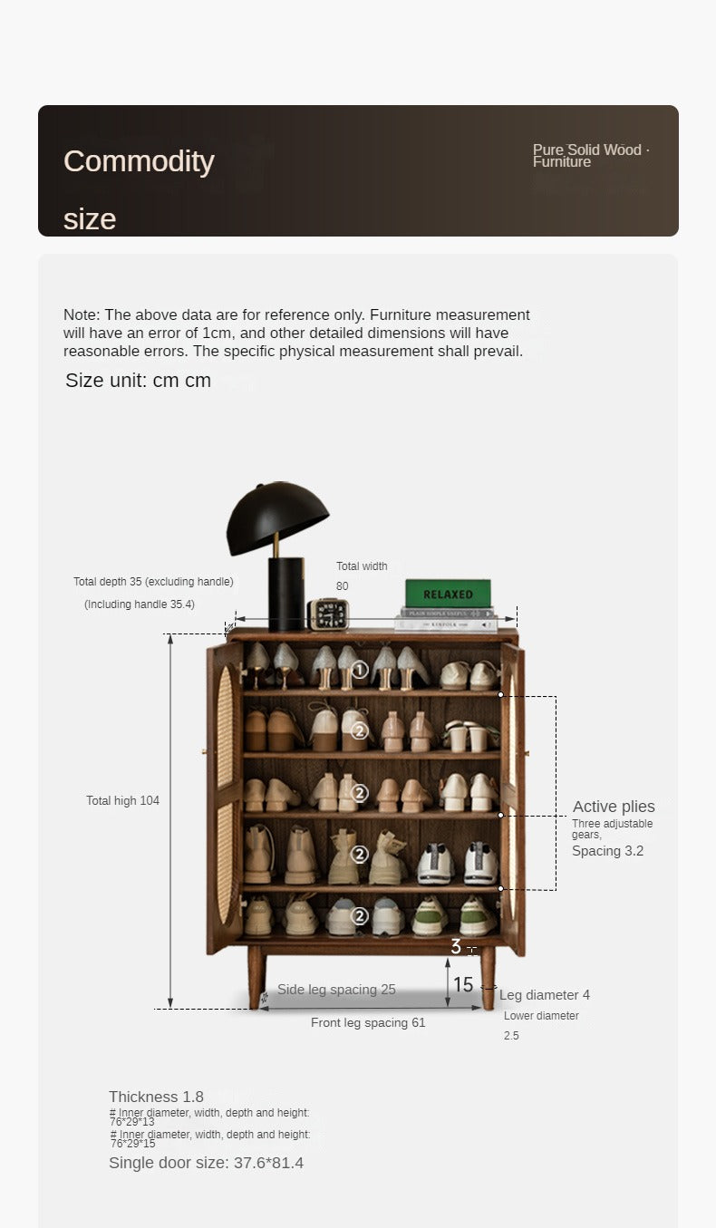 Oak Solid Wood Rattan Wall-Mounted Shoe Cabinet