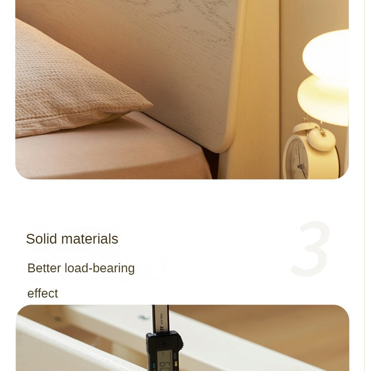 Oak Solid Wood Bed Cream Suspension Bed Luminous