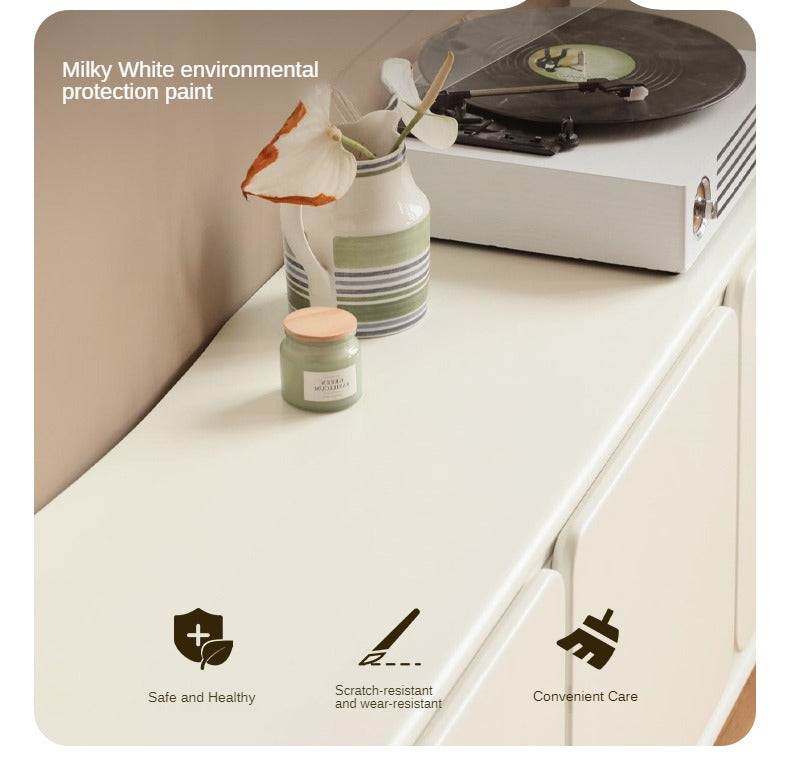 Poplar Solid Wood TV Cabinet Cream Style Floor Cabinet.