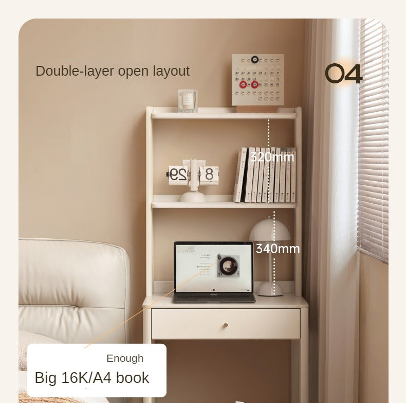 Poplar Solid Wood Rock Board Desk Bookshelf Integrated White Cream