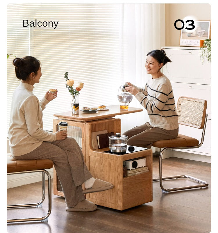 Oak, Black Walnut Solid Wood Movable Tea Cabinet With Tea Maker