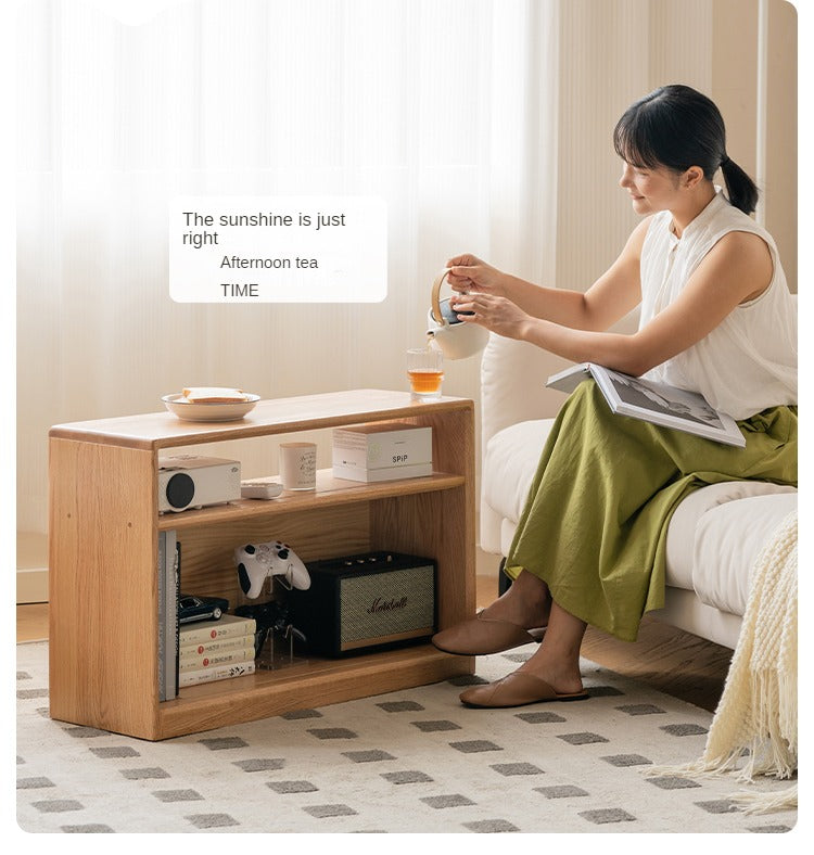 Oak Solid Wood Wheel Side Table