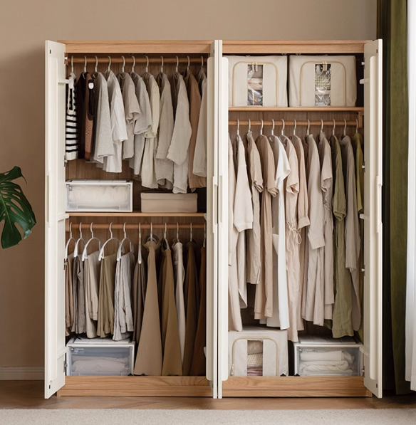 Oak Solid Wood Log Cream Style Wardrobe.