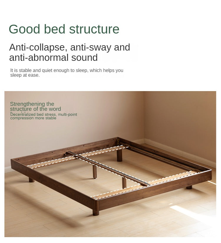 Black walnut solid wood platform bed, headboard-free suspended bed