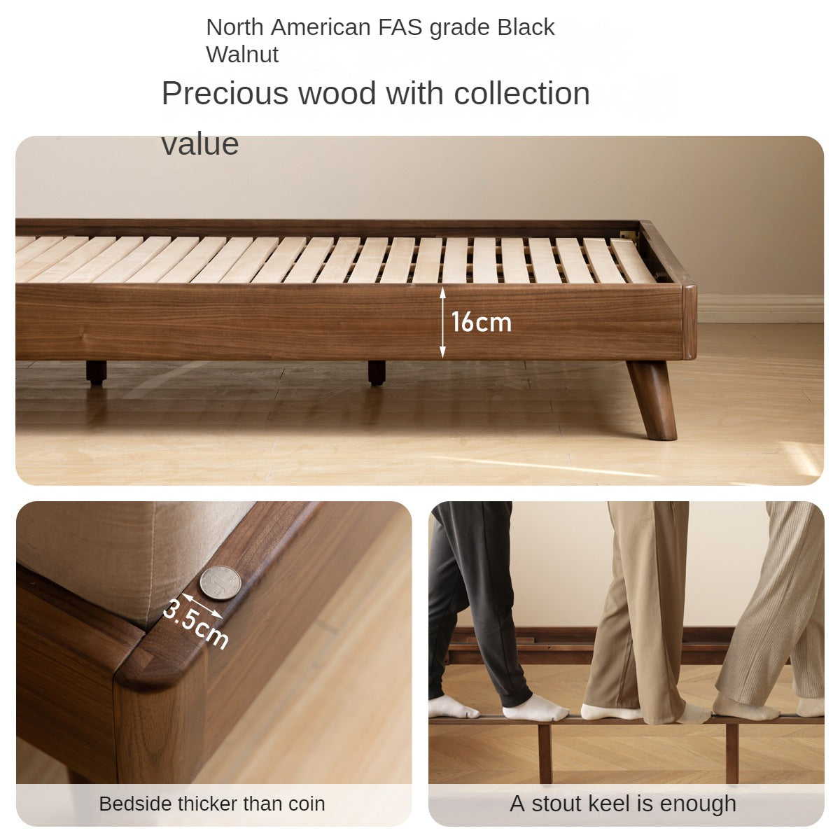 Black Walnut, Sandalwood Solid Wood Leather,Technology Cloth Bed