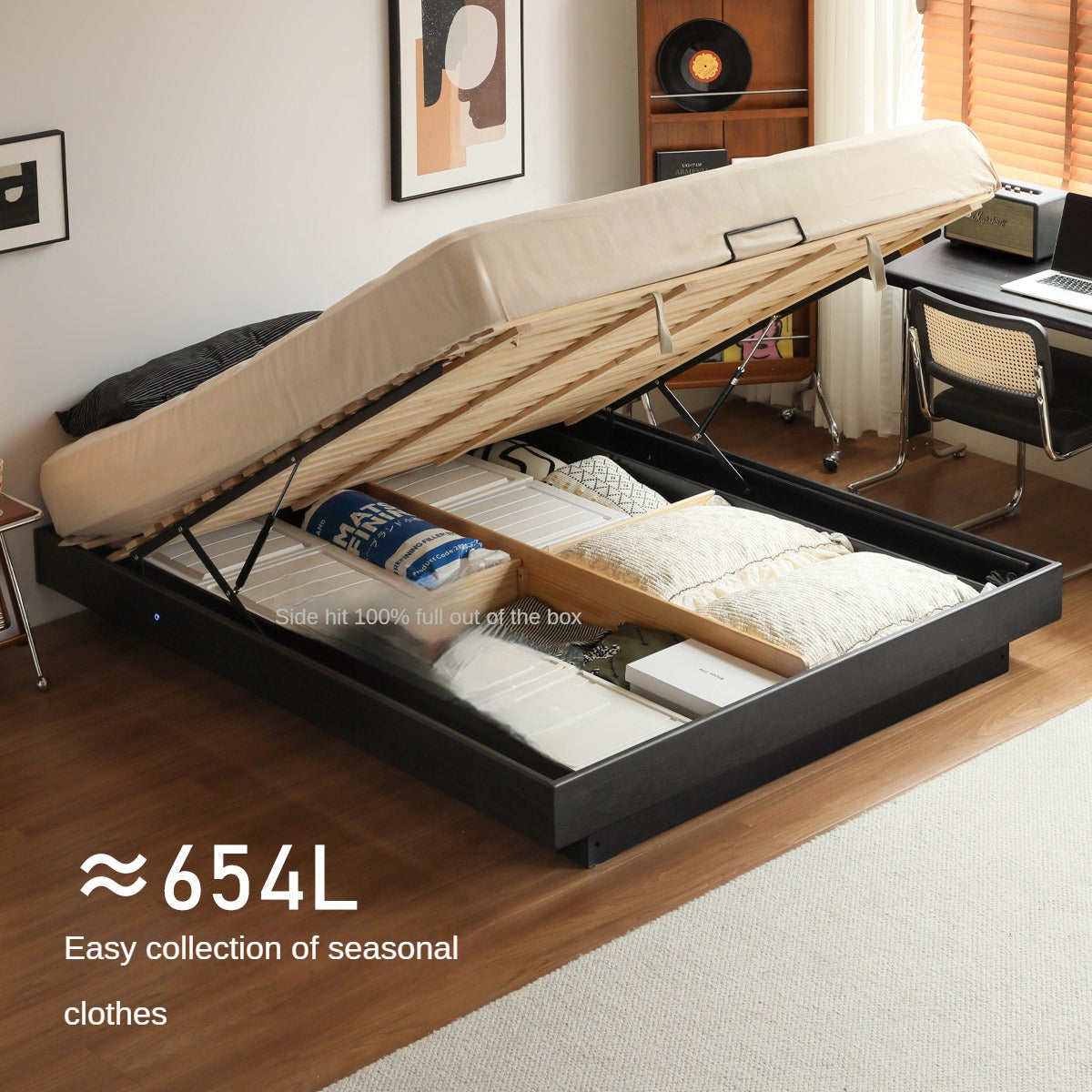Oak Solid Wood Suspended Box Platform Bed, Headboard-Free Bed.