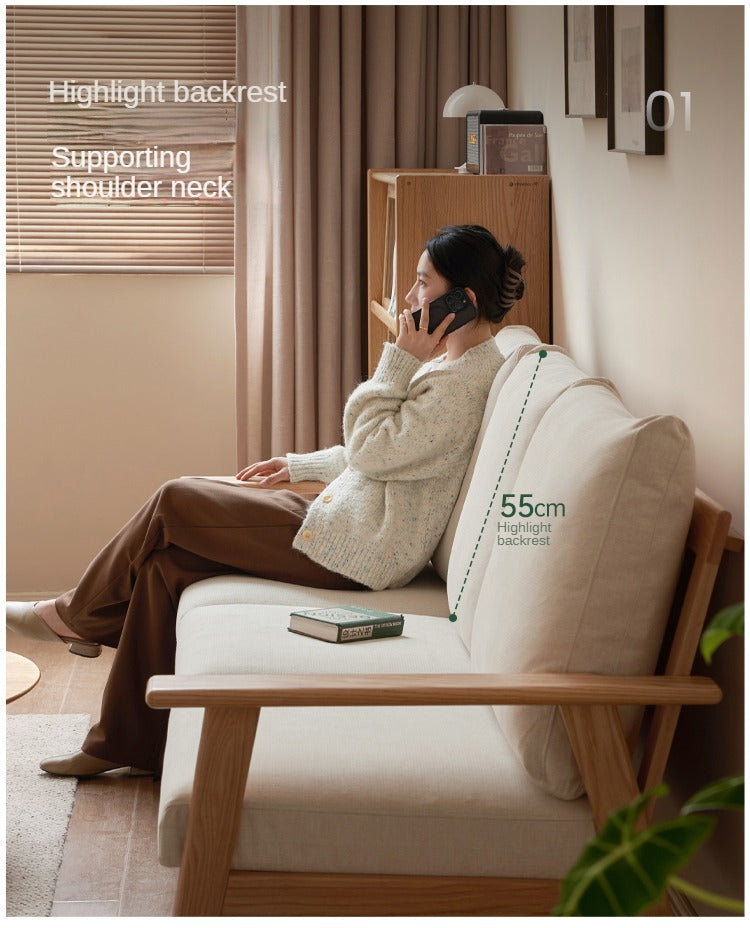 Oak Solid Wood Fabric Sofa.