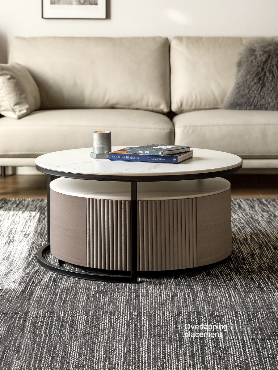 Oak Solid Wood French Light Luxury Rock Plate Coffee Table