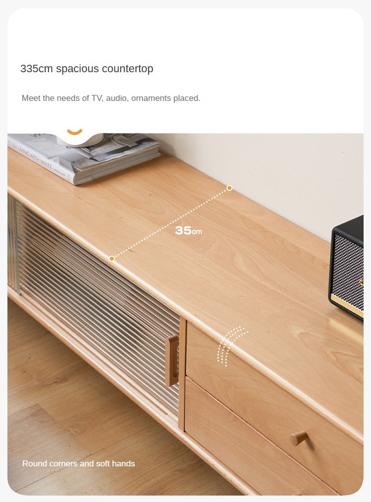 European Beech Solid Wood Large Capacity TV Cabinet.