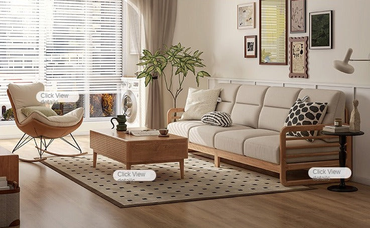 Oak Solid Wood Fabric Sofa.