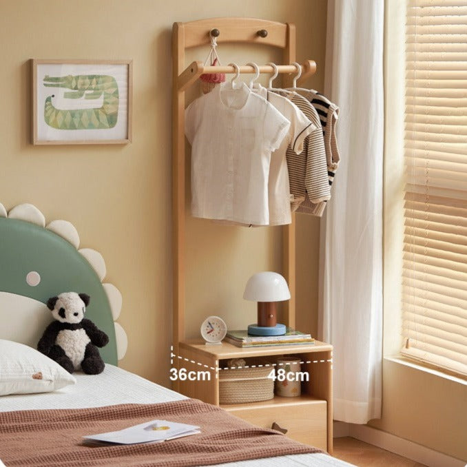 Beech Solid Wood Children's Clothes Rack, Nightstand