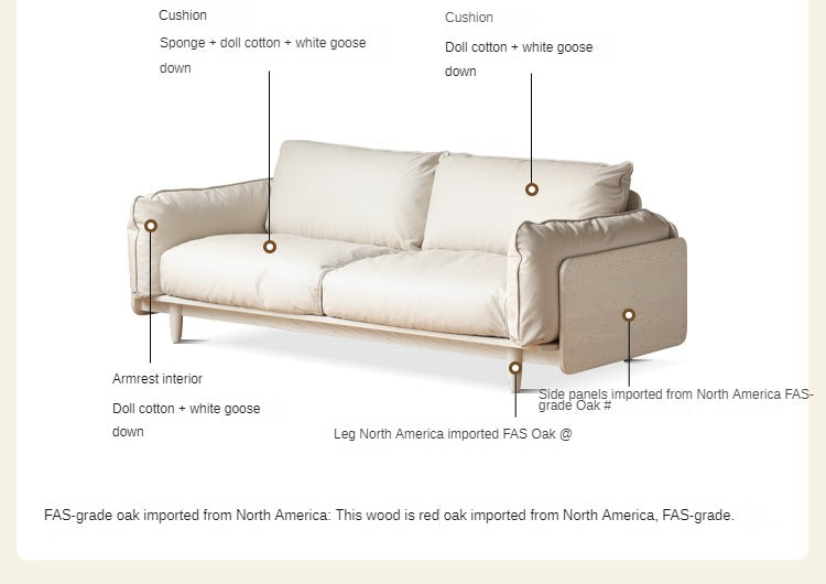 Oak Solid Wood Cream Style Sofa.