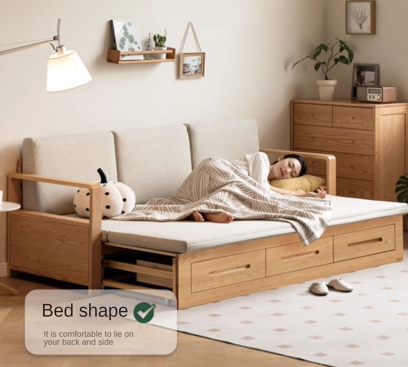 Oak, Ash Solid Woof Folding Storage Sofa Bed.