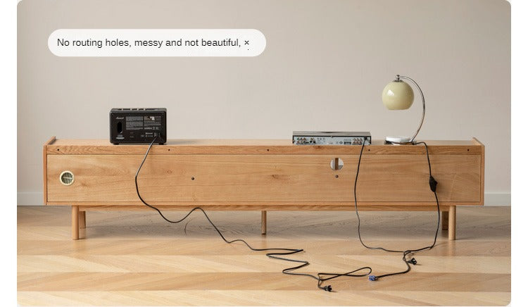 Oak Solid Wood TV Stand Sliding Door.