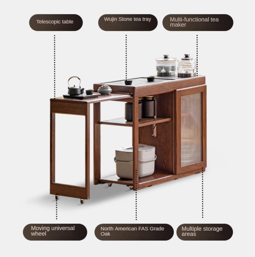Oak, Ash Solid Wood Retractable Tea Table Tea Maker Integrated