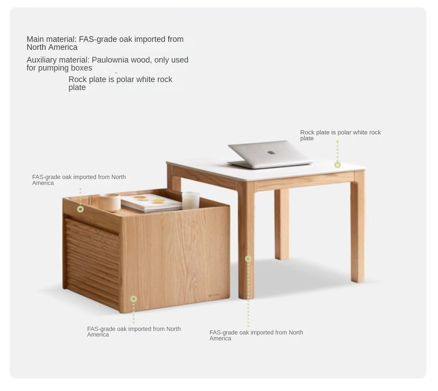 Black walnut, Oak, Beech Solid Wood Rock Plate Combination Coffee Table