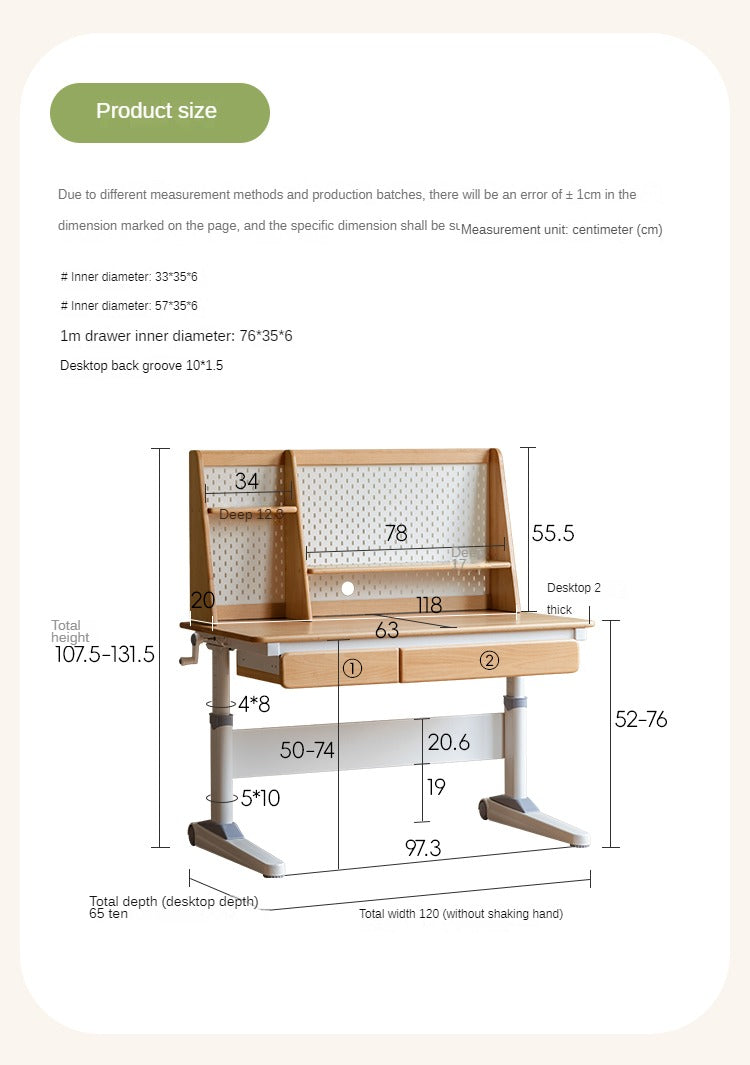Beech Solid Wood Study Kids Lift Table