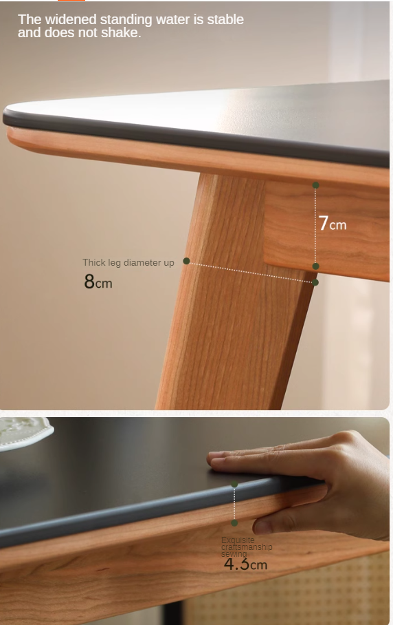 Cherry Solid Wood Retro Rock Plate Long Dining Table.