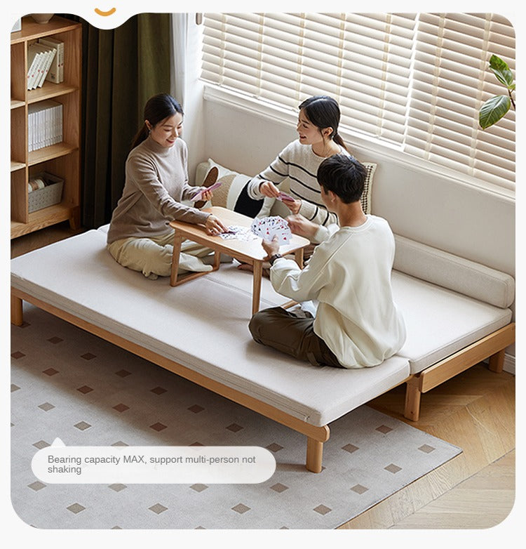 Beech Solid Wood European Folding Dual-use Double Sofa Bed.