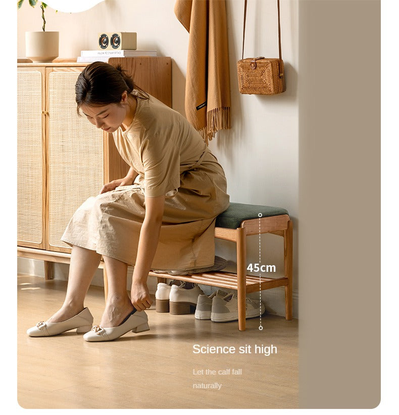 Cherry Solid Wood Shoe Storage Bench