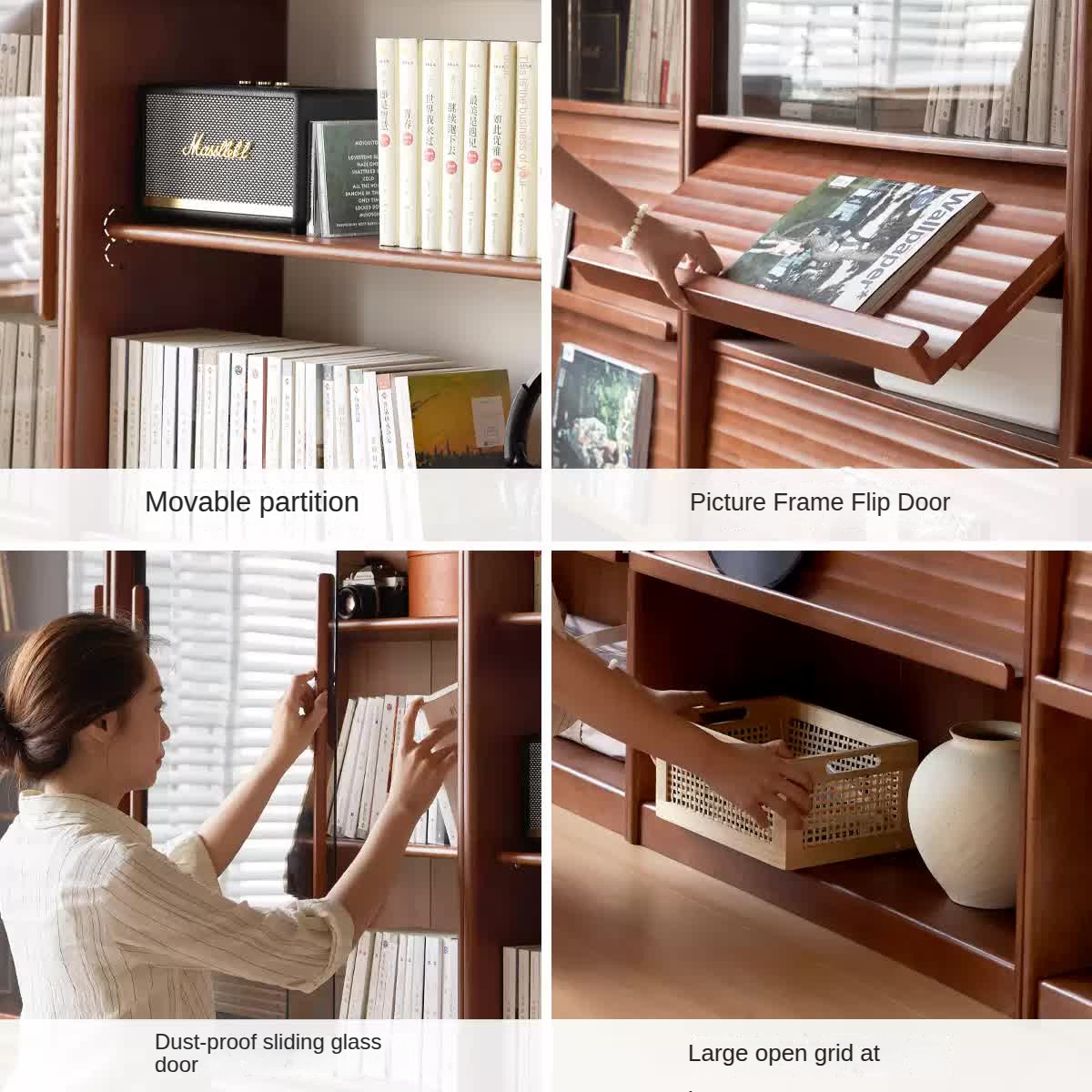Rubber Solid Wood Bookcase Household Storage.
