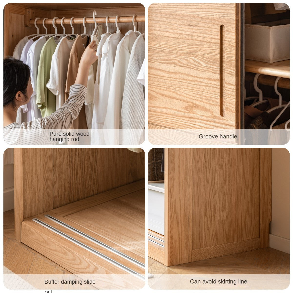 Oak, Pine Solid Wood Sliding Door Wardrobe.