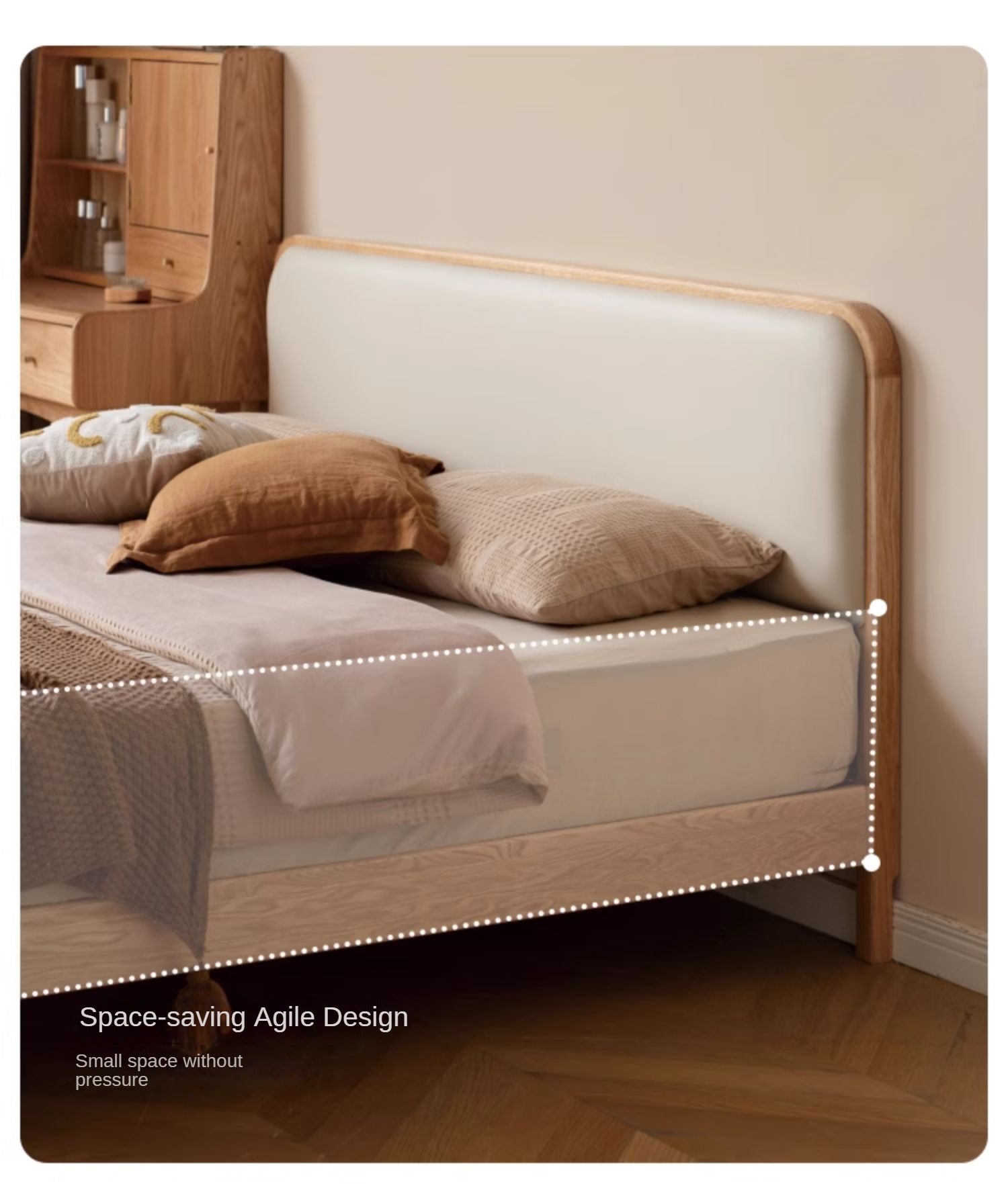 Oak, Rubber wood Solid Wood Bed Technology Fabric,Suede
