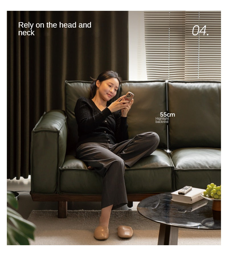 Black Walnut Solid Wood Leather Sofa.