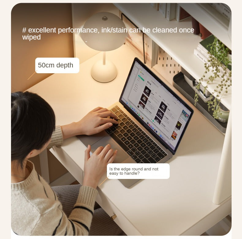 Poplar, Solid Rubberwood Rock Board Desk Bookshelf Integrated White Cream