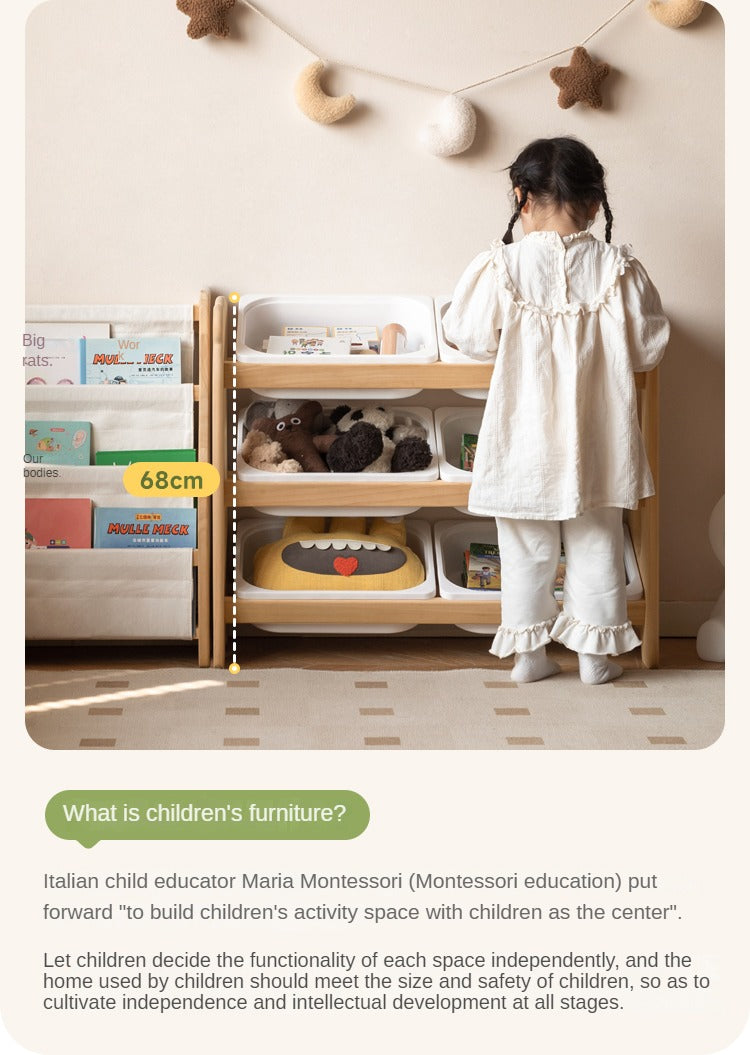 Poplar Solid Wood Children's Floor-standing Multi-layer Storage Rack.