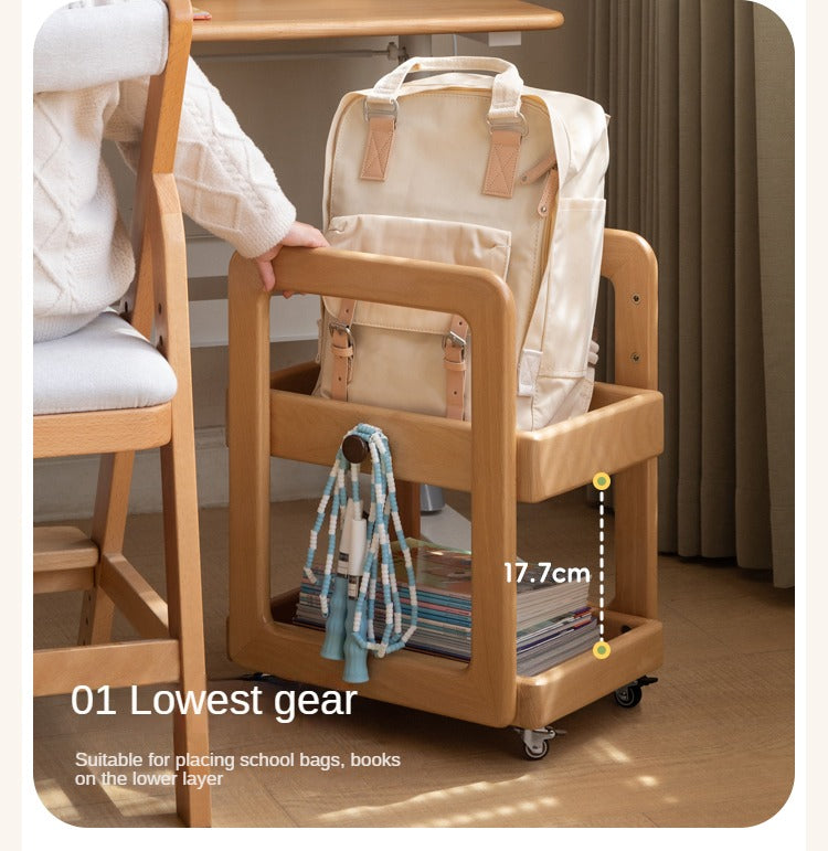 Beech, Rubber Solid Wood Children's Under-the-Table Mobile Modern Storage Rack