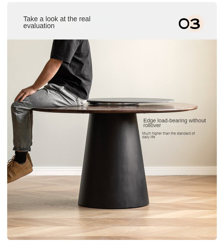 Black Walnut, Oak Solid Wood, Sandalwood Rock Slab Round Dining Table