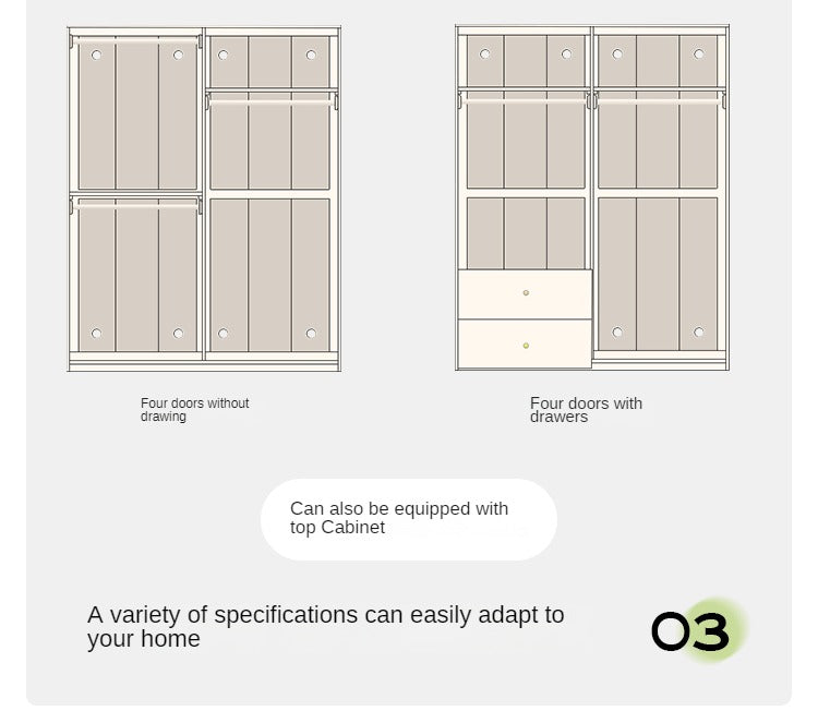 Pine Solid Wood Wardrobe Cream Style.