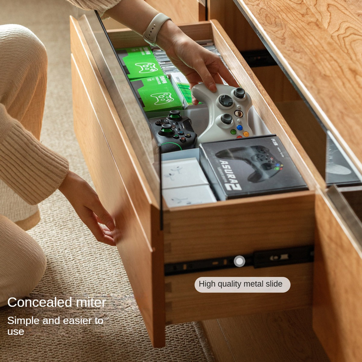 Cherry Solid Wood TV Cabinet Modern Simple))