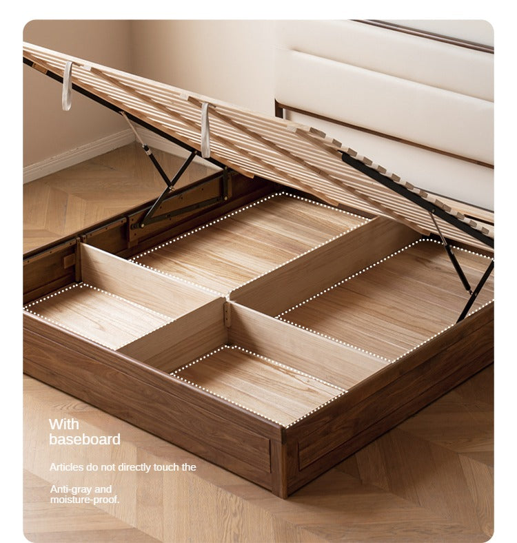 Black walnut solid wood storage box bed technology cloth soft back