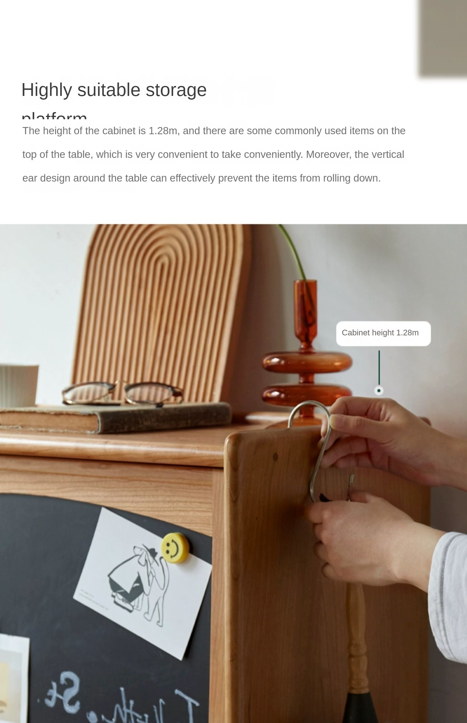 Cherry, Oak Solid Wood Flip Door Magazine Cabinet LED light.