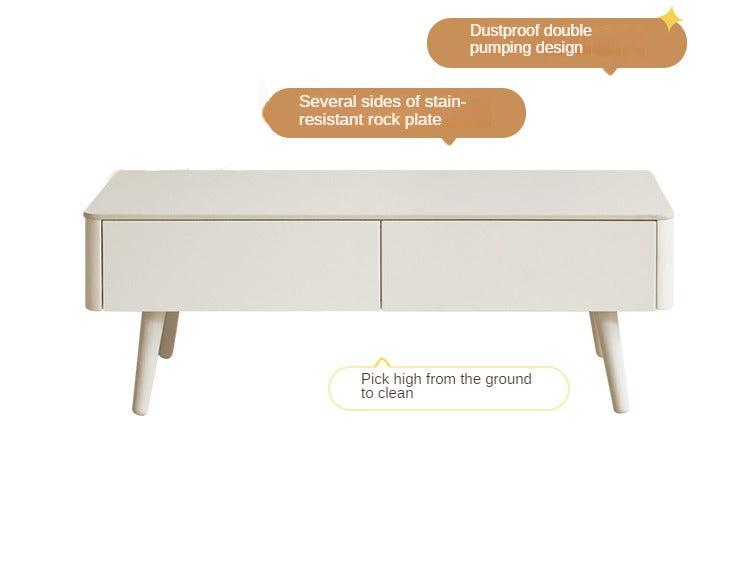 Rubber Solid Wood White Cream Style Rock Plate Coffee Table