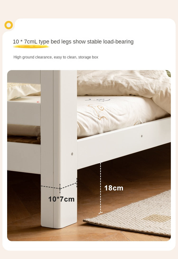 Rubber wood, Beech Solid Wood Children's Bunk Bed Cream Style White.