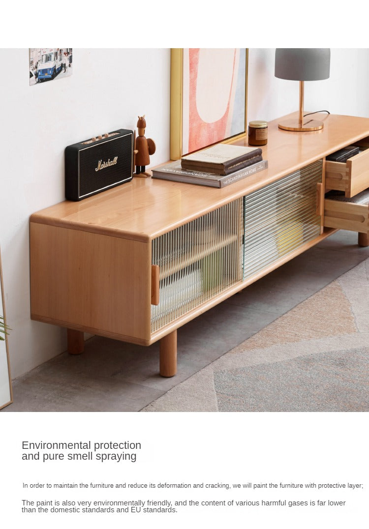 Beech Solid Wood Floor TV Cabinet.