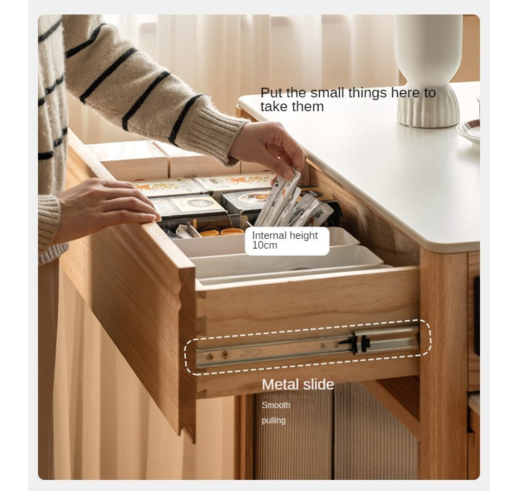 Oak Solid Wood Island + Table Integrated Retractable Rock Board