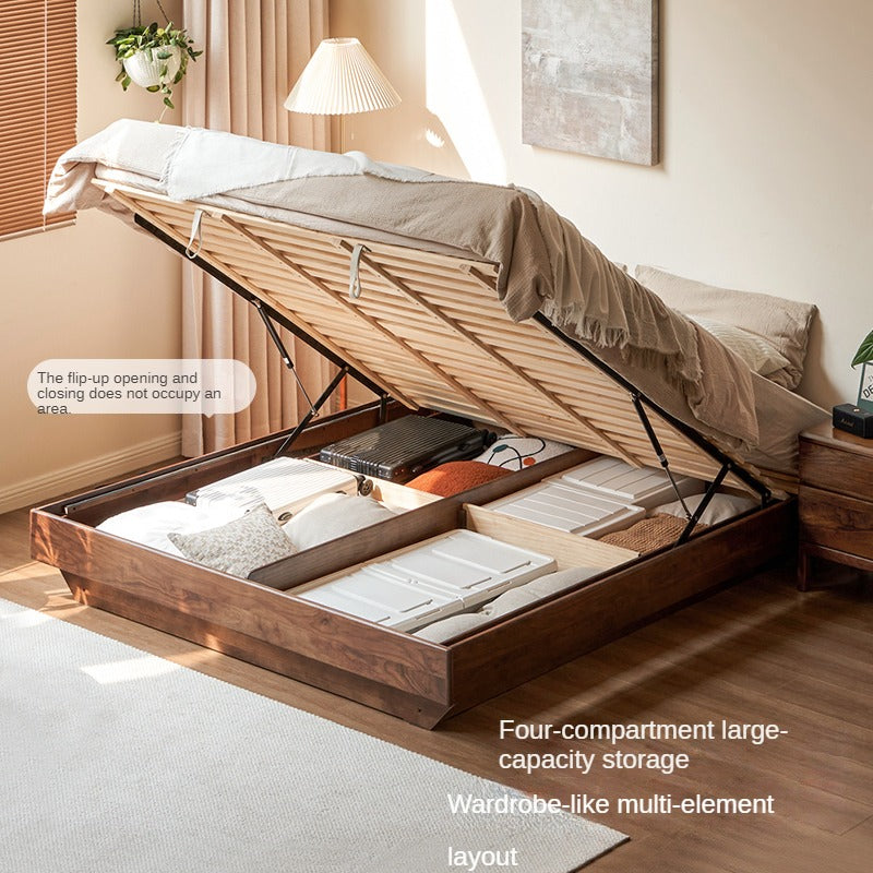 Black walnut solid wood platform bed, headboard-free box bed