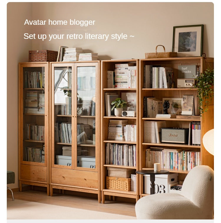 Cherry Wood Wall Free Combination Bookcase Display Cabinet Vintage Cabinet