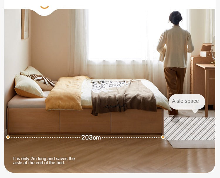 European Beech solid wood platform bed, headboard-free bed with drawer box bed.