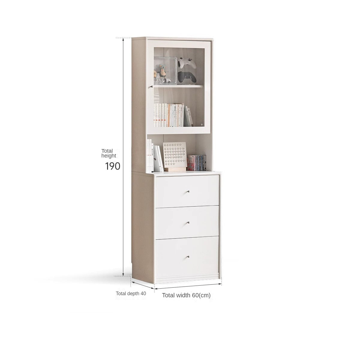 Solid RubberWood Bookcase Cream White Free Combination Glass Door Display Cabinet