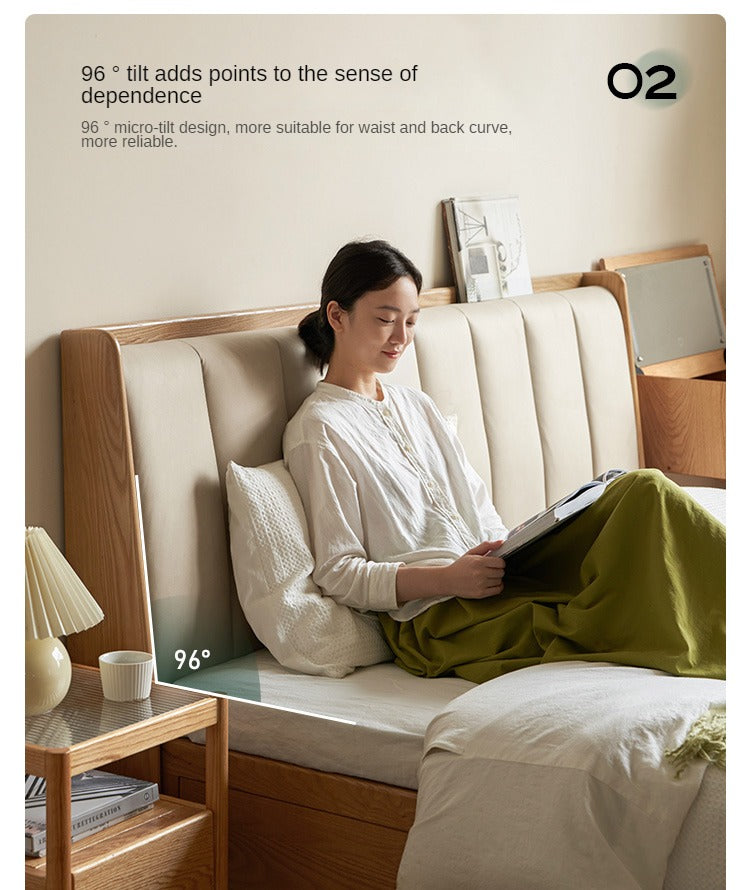 Ash Solid Wood Genuine Leather, Technical Cloth Box Storage Bed