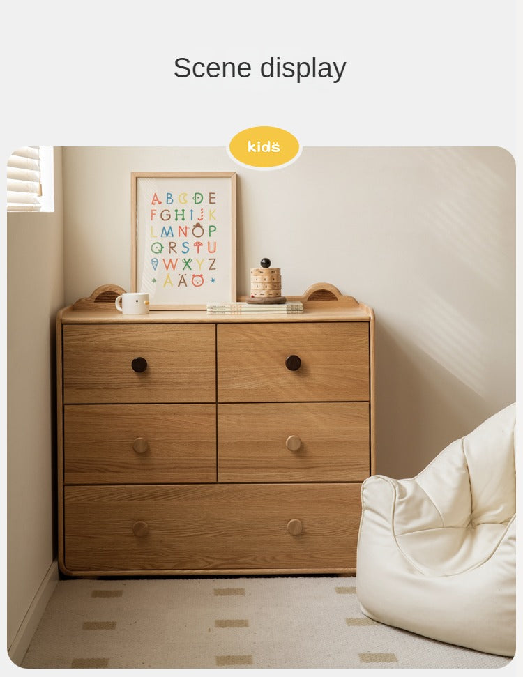 Oak Solid Wood Children's Drawer Cabinet