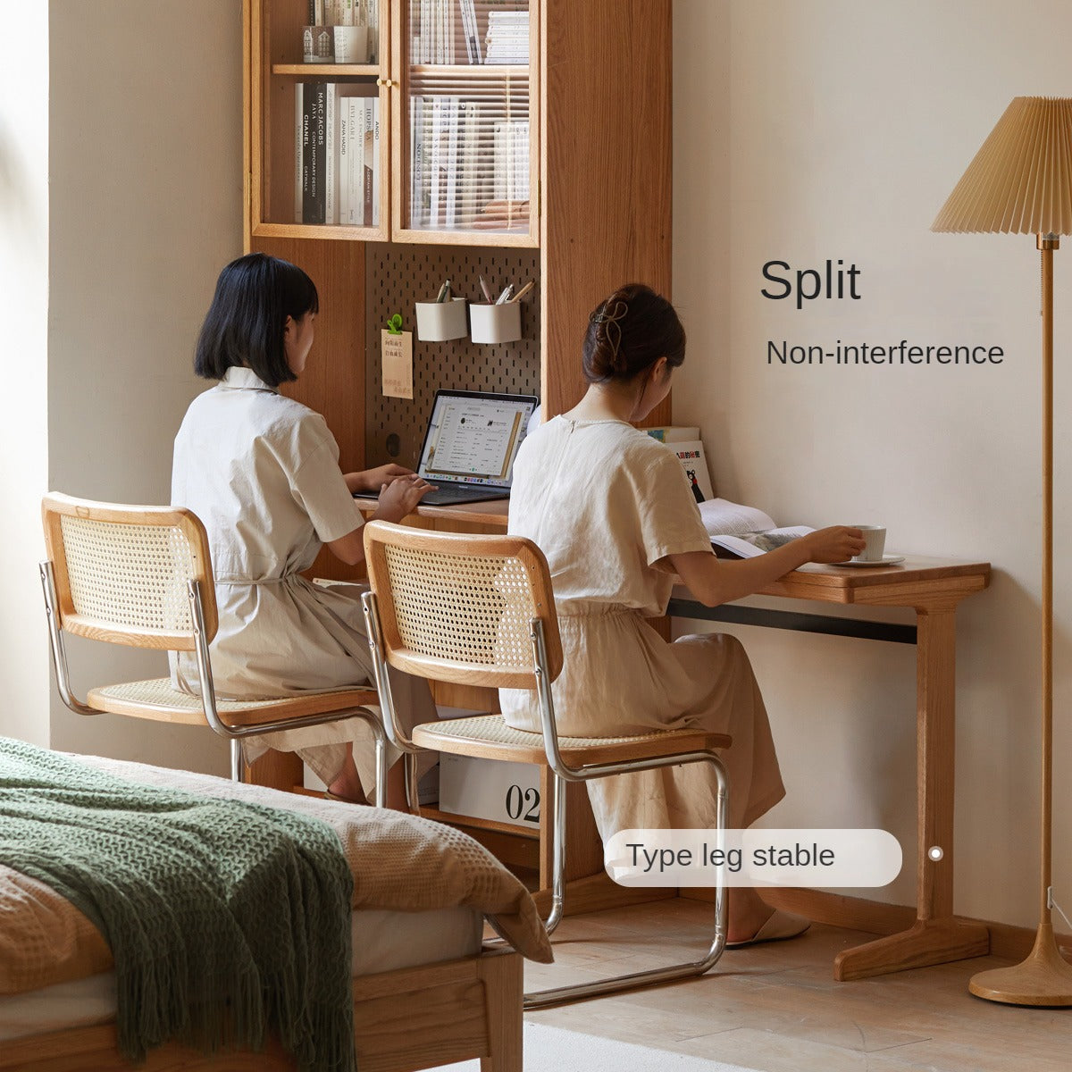 Oak, Cherry Solid Wood Desk Bookshelf Integrated Study Table