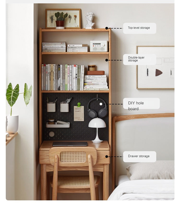 Oak Solid Wood Desk Bookshelf